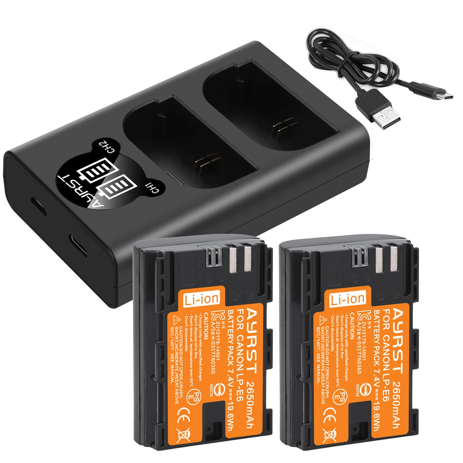 Lp-E6N Lp-E6 Batteria Ricaricabile + Caricabatterie A 2 Canali Per Canon Eos 5D Mark Ii, Iii, 5Ds, 5Ds R, 6D, 60D, 6D Mark Ii, 7D