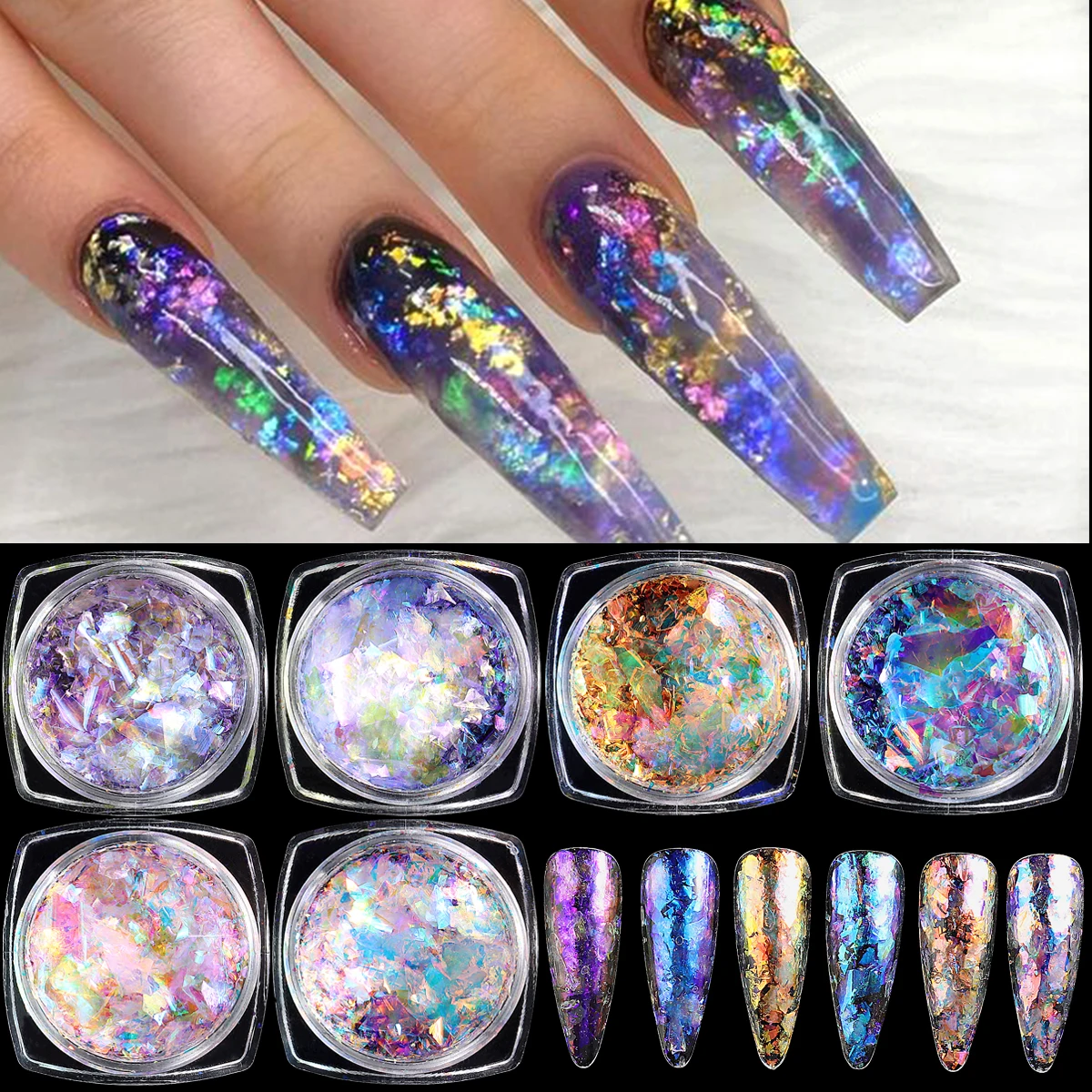 Crystal Opal Nail Flakes Purple Pink Aurora Glitter Powder Paillettes Iridescenti Chameleon Lustres Manicure Paillette Glxr10-15
