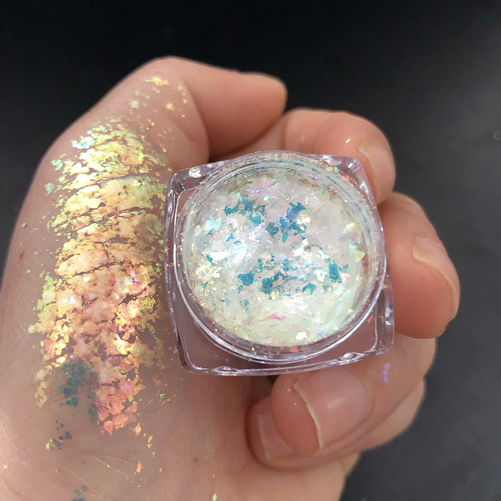 1 Scatola Shiny Mermaid Opal Powder Nail Glitter Aurora Chameleon Yuki Rainbox Nail Paillettes Powder Unicorn Mirror Aurora Opal Powder