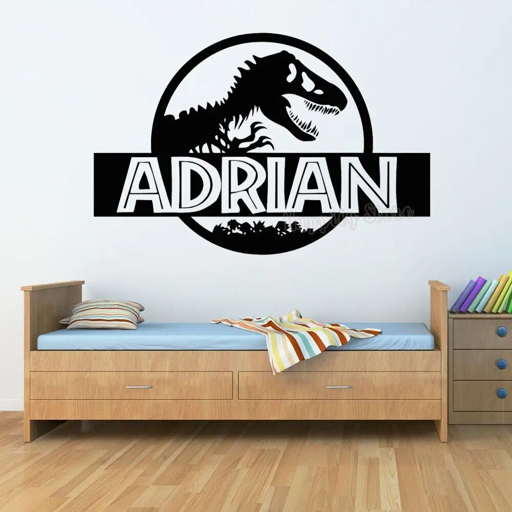 Personalisierte Jurassic Park Wand Aufkleber Schlafzimmer Dinosaurier T-Rex Nome Personalizzato Vinile Aufkleber Hause Kindergarten Boy