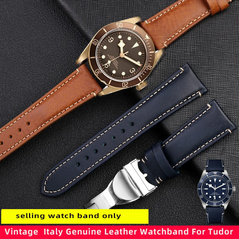Cinturino In Pelle Bovina Italiana Premium Per Tudor Bronze Black Bay Piccolo Fiore Rosso Cinturino In Pelle Vintage 22Mm Stile Fibbia Pieghevole