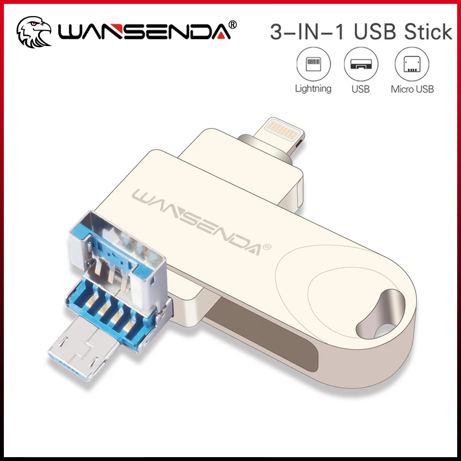 Wansenda Usb 3.0 Flash Drive Roatation Pen Drive 32Gb Usb Stick 256Gb 128Gb 64Gb Pendrive Per Iphone 14 Pro/13/12/Android/Pc