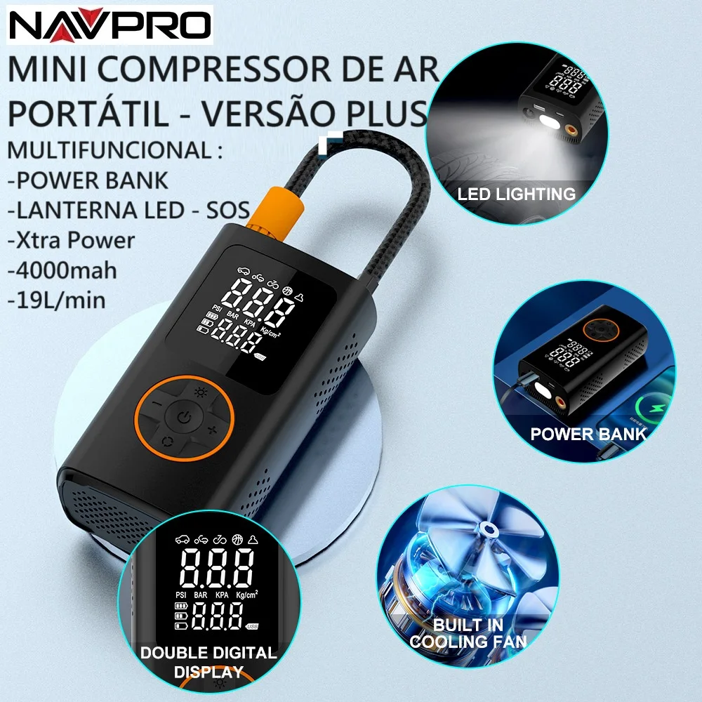 Mini Portatil Compressore D'Aria Multifunzionale-Power Bank - Lanterna Led - Sos - Extra Power 19L/Min-New Versione