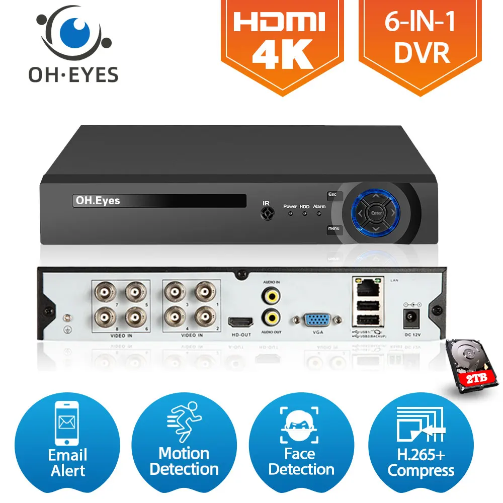 4K 8 Canali Hybrid Dvr H.265 8Mp 8Ch Cctv Videosorveglianza Dvr Recorder Ahd 4Ch Videoregistratore Per Telecamera Cctv Kit 5Mp