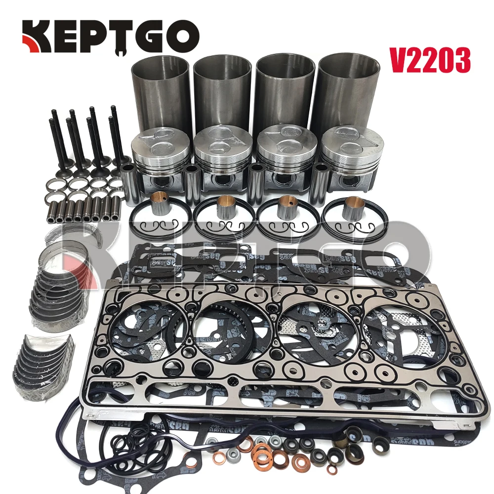 Nuovo Kit Di Ricostruzione Revisione V2203 + Fodera Per Kubota V2203 Thomas Bobcat Scat Track (Pistone Vortex Std 87Mm)