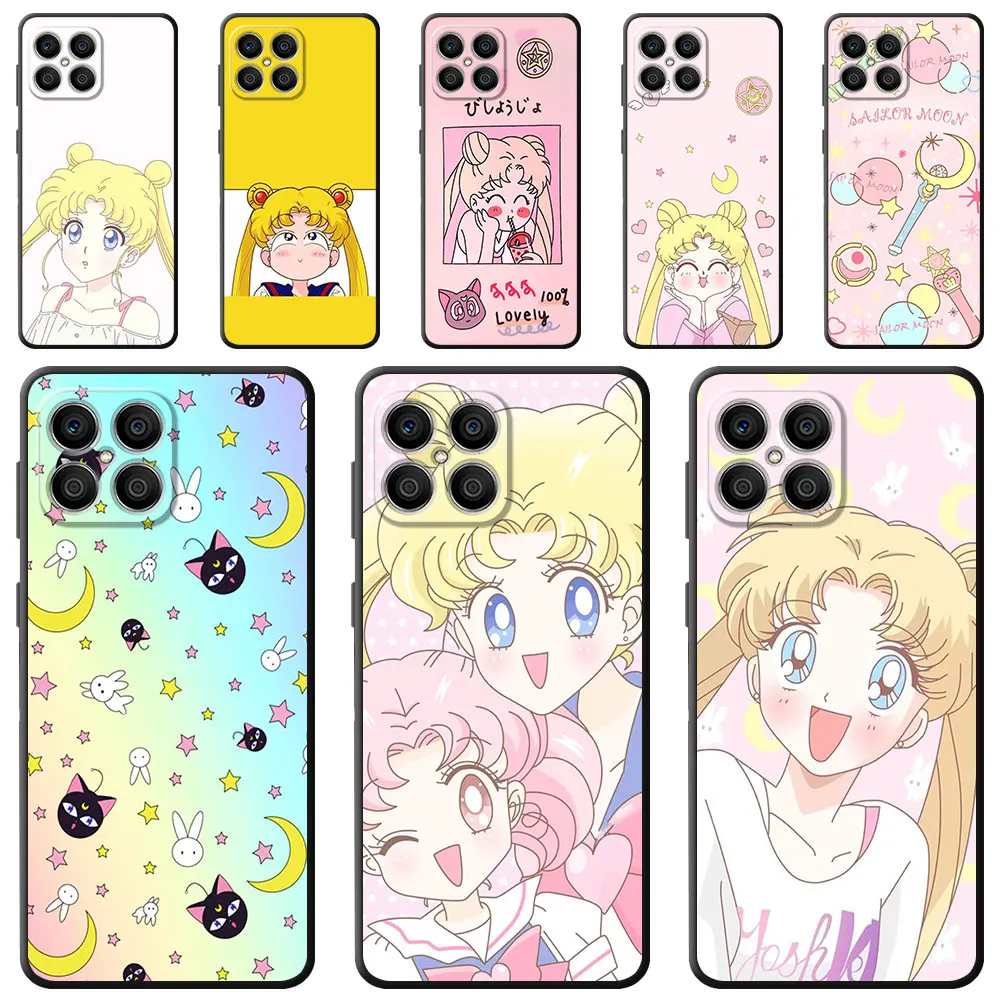Custodia Cute S-Sailor Moon Per Honor 90 Lite 8X 20 70 X8 X8A X9A X7 X6 50 Magic5 Pro 4 Black Soft Phone Funda