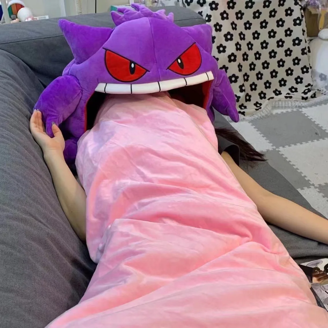 Cartoon Anime Pokemon Gengar Tongue Sleeping Pat Manga Elf Sleep Pillow Dual Purpose Nap Coperta Toy Doll
