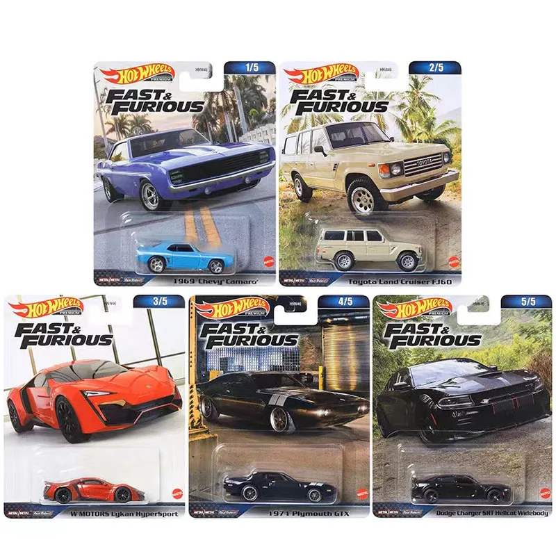 2023 Hot Wheels Premium Fast & Furious Lykan Hypersport Toyota Land Cruiser Chevrolet Camaro Plymouth Gtx 1:64 Giocattolo Per Auto Hnw46