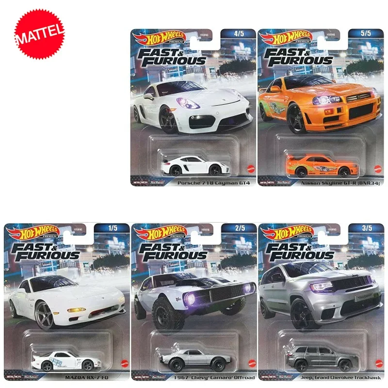 Original Hot Wheels Car Fast And Furious Premium Diecast 1/64 Nissan Skyline Gtr Veicoli Porsche Cayman Ragazzi Giocattoli Per Bambini