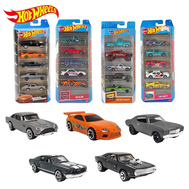 Original Hot Wheels Car 5 Pack Giocattoli Per Bambini Per Ragazzi 1/64 Diecast Voiture Veloce E Furious Toyota Ford Mustang Nissan Kids Gift