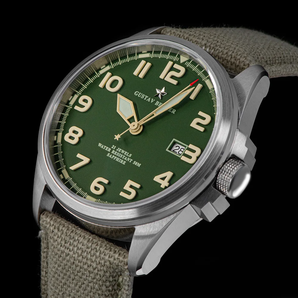 Gb Men'S Military Watch Super Luminous Automatic Mechanical Wristwatch Nh35 Amry Calendar 43Mm Case Sapphire Crystal 2022 New
