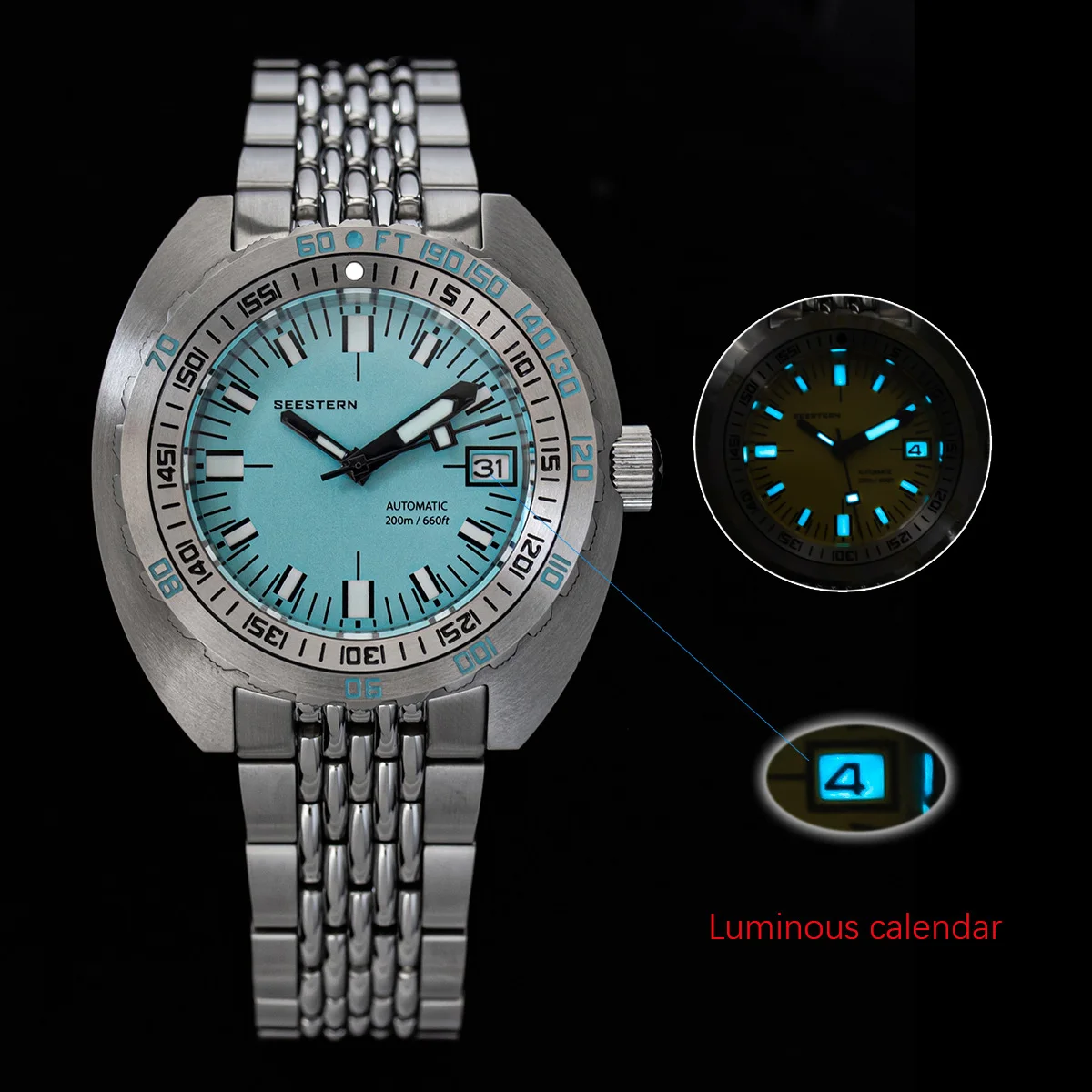 Top Brand Luminous Diver Watch Automatic Men Date 200M Turn Bracciale Seestern Orologio Da Polso Retro Sub300T Vetro Zaffiro Meccanico