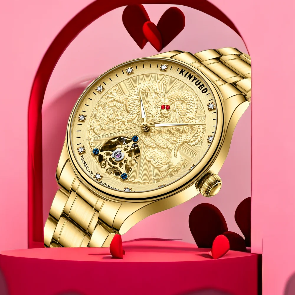 Forward 3D Golden Dragon Hollow Tourbillon Automatic Machinery Man Watch Luminoso Impermeabile Seestern Di Orologi Da Polso Per Uomo