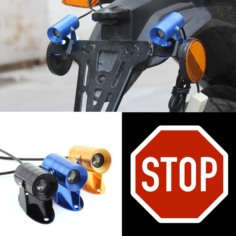 1Pc Red White Stop Logo Led Motorcycle Projector Laser Shadow Light Universal Car Gadget Accessory