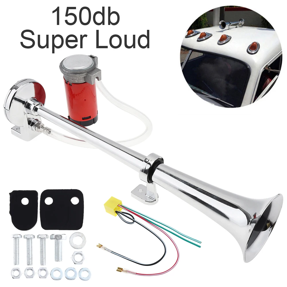 150Db 12V 17 Inch Single Trumpet Musical Air Horn Kit Horn Speaker With Compressor Super Loud For Car Truck Lorry Boat Train