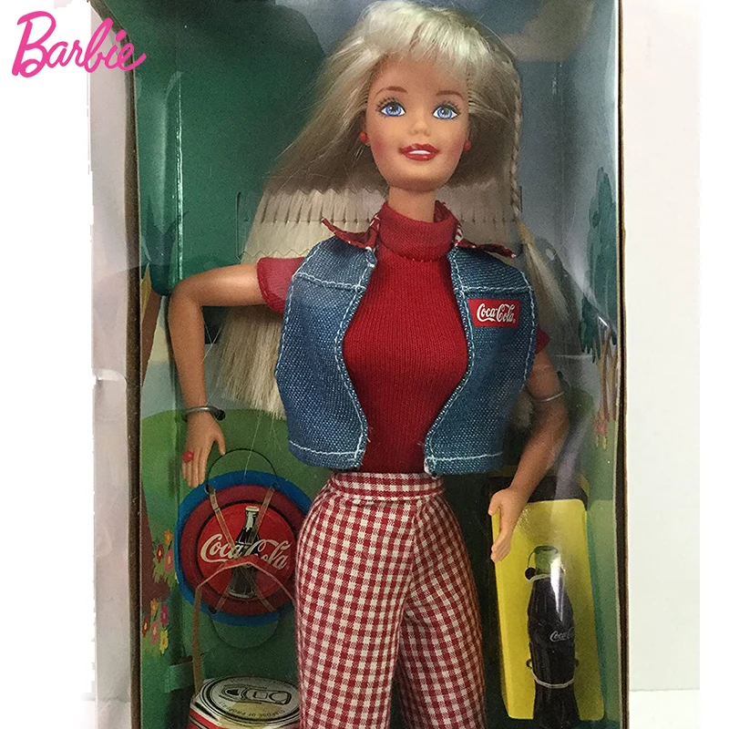 Originale Barbie Vintage Coca Cola Picnic 1997 Jean Jacket Plaid Collector Doll Toys For Girls Blonde Red Lip Special Edition Set