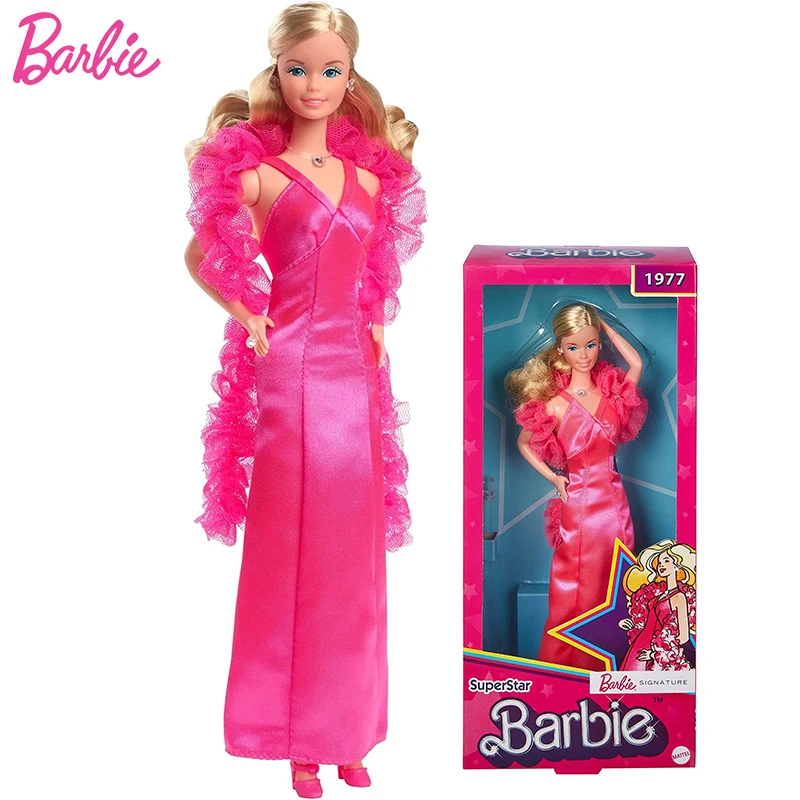 Original Barbie Signature Doll 1977 Superstar Classic Curly Blonde Pink Dress 1/6 Toys For Girls Collectors Edition Vintage Gift