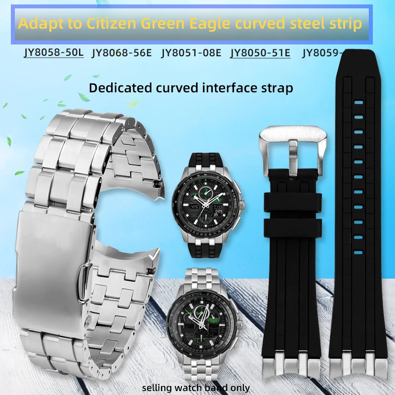 Cinturino In Silicone Curvo Per Citizen Skyhawk/Green Eagle Jy8068-56E Jy8050 Jy8058 Jy8051 Jy8059 Cinturino In Metallo Da Uomo Catena Dell'Orologio 2