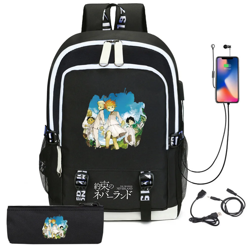 The Promised Neverland Anime Usb Zaino School Book Bags Fans Borse Da Viaggio Porta Per Cuffie Per Laptop Mochila Con Astuccio Regalo