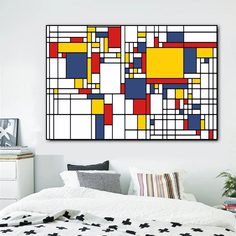 Piet Cornelies Mondrian Astratta Tela Pittura Poster Stampe Quadros Wall Art Picture Grid Living Room Home Decor Cuadros