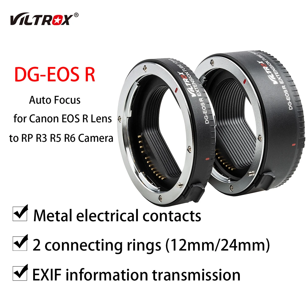 Viltrox Dg-Eos R Auto Focus Macro Extension Tube Lens Adapter Ring 12Mm + 24Mm Full Frame Per Canon Eos R Lens Camera Rp R3 R5 R6
