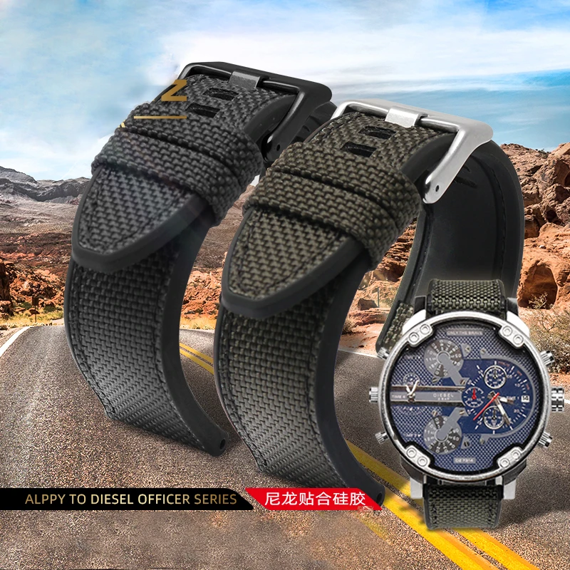 24Mm 26Mm 28Mm Tela Nylon + Fondo In Silicone Per Diesel Mr Daddy Dz4512 Dz7420 Dz4500 Orologio Da Uomo Di Grandi Dimensioni Con Accessori