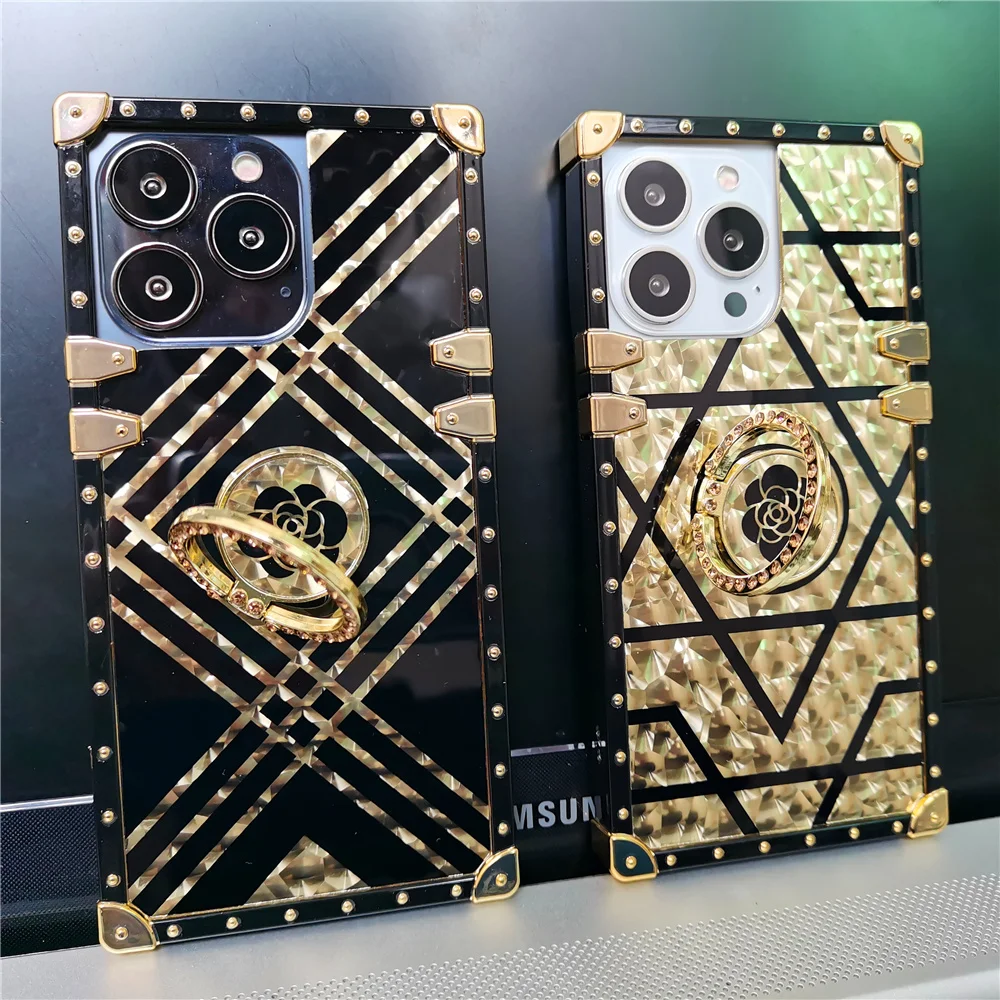 Luxury Bling Glitter Cover Square Gold Rose Flower Case Per Xiaomi Redmi Note 10 Pro Max Note 12 11 Pro 8 9 9A 9C 10 10A 10C 12C