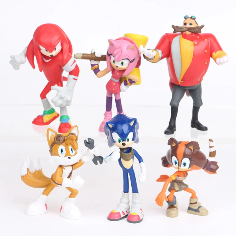 Set Sonic Figure Tails Erahog Action Figures Knuckles Doll Dr. Eggman Cartoon Figurine Bambole Da Collezione Bambini Hedgehog Toy