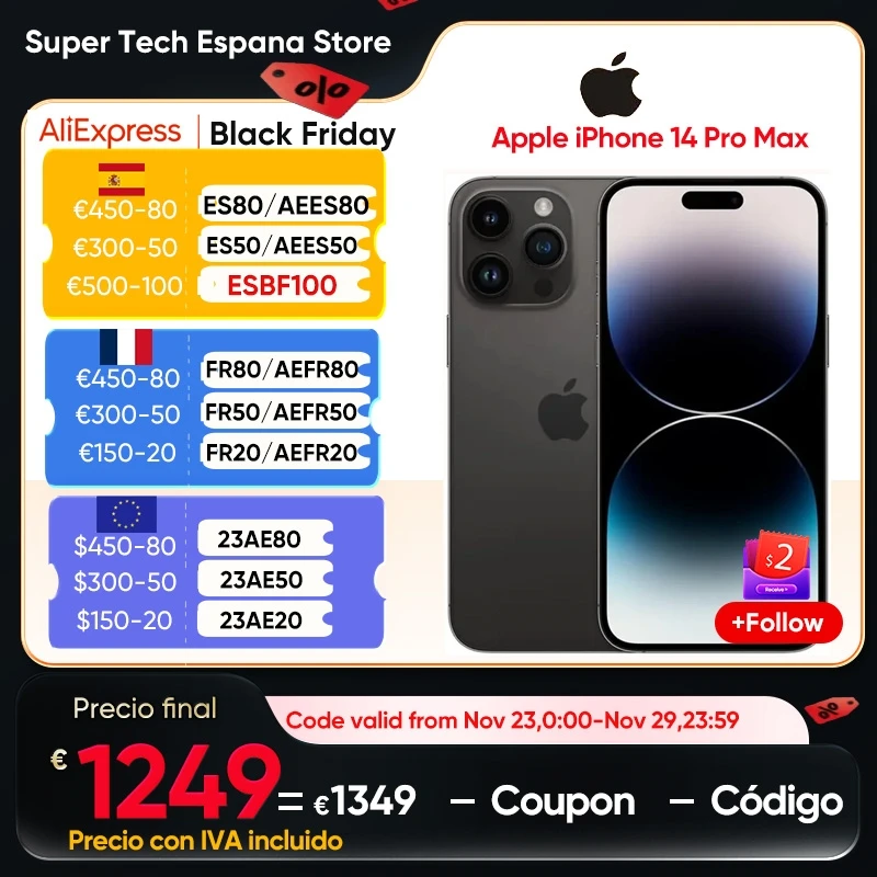 Apple Iphone 14 Pro Max A2896 Ios 16 Apple A16 Bionic 1Tb/512Gb/256Gb/128Gb Rom 6Gb Ram Dual Sim Ip68 Resistente Alla Polvere/All'Acqua Nfc