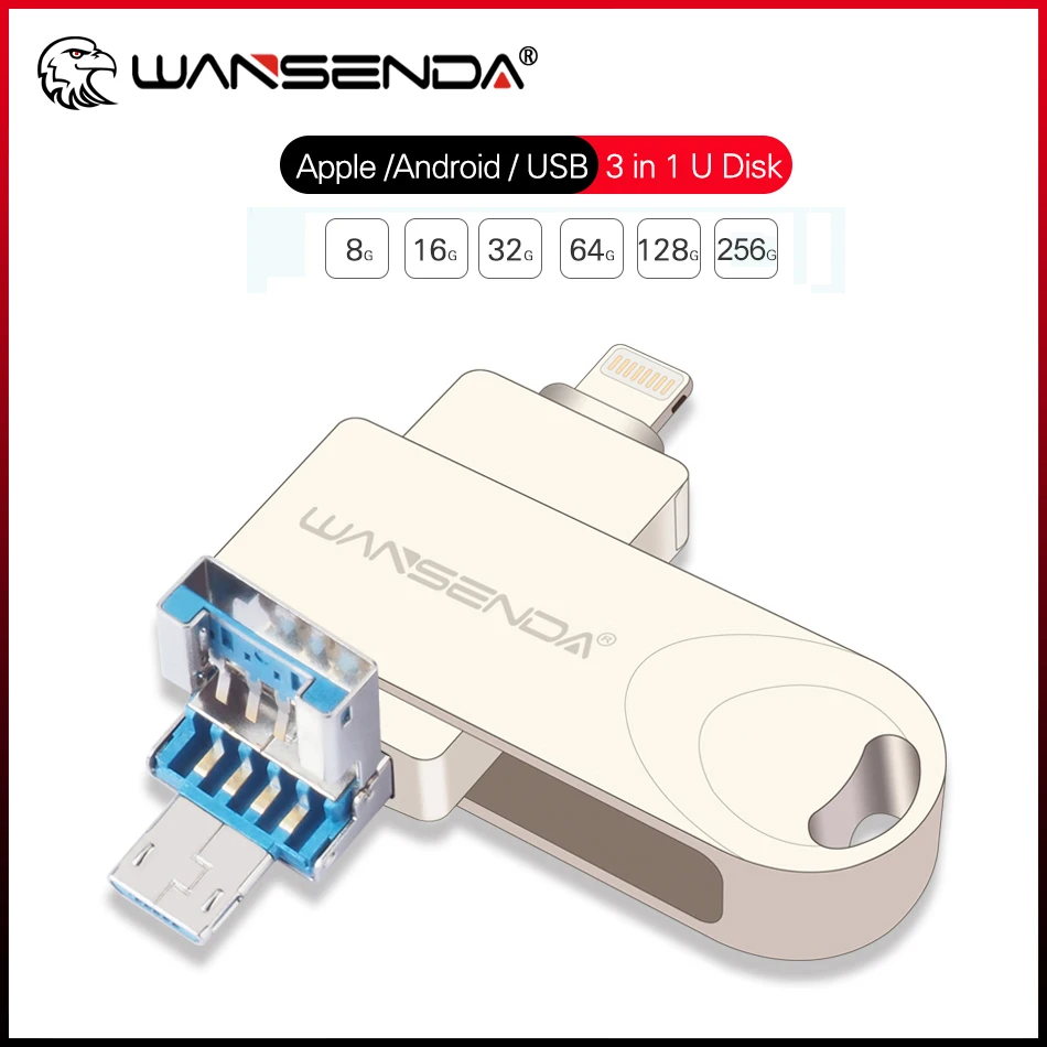 Wansenda Usb 3.0 Flash Drive Otg Pen Drive 256Gb 128Gb 64Gb 32Gb 16Gb Microusb Stick 3.0 Per Iphone 14 Pro/Ios/Android Pendrive