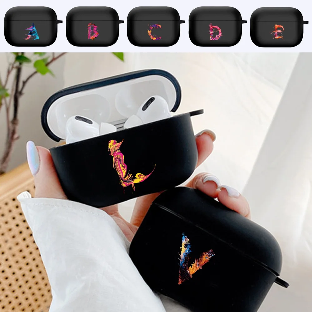 Custodia Per Auricolari Per Apple Airpods Pro/Airpods 3Rd Gen Wireless Bluetooth Headphone Paint Letter Print Cover Morbida In Silicone Nero