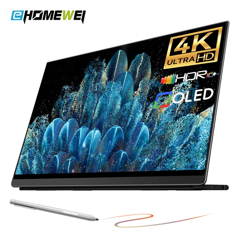 Ehomewei Monitor Portatile Oled Seires 15.6 "4K 60Hz 100% Dci-P3 G-Sensor Touch Monitor Per Pc Portatile Ps5 Xbox