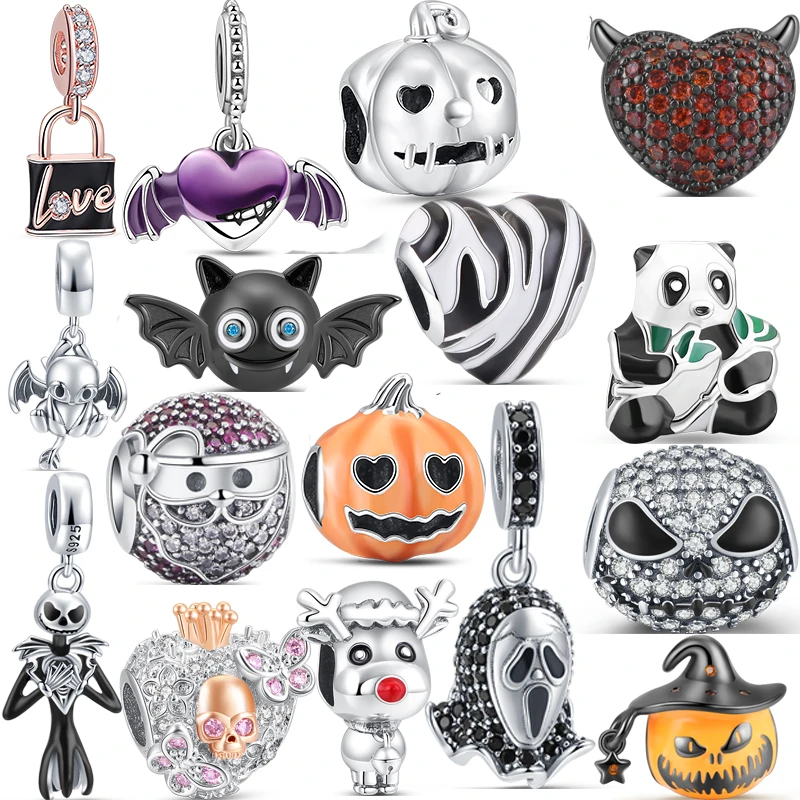 925 Argento Charm Toothless Boy Ghost Demon Bat Pumpkin Black Pendant Fit Originale Pandora Bracciale Gioielli Donna Perline Di Halloween