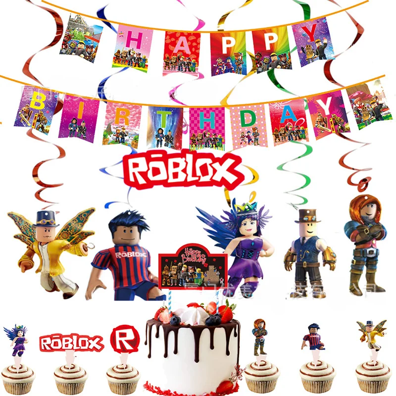 Roblox Game Party Decoration Supplies Cake Insert Card Virtual World Birthday Pull Flag Charm A Spirale