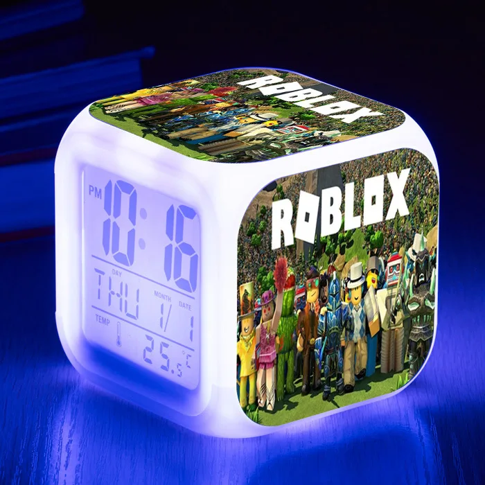 Roblox Led Sveglia Digitale Moda Orologio Elettronico Multifunzione Sveglia Digitale Termometro Cubo Incandescente 7 Colori Orologio Bambini