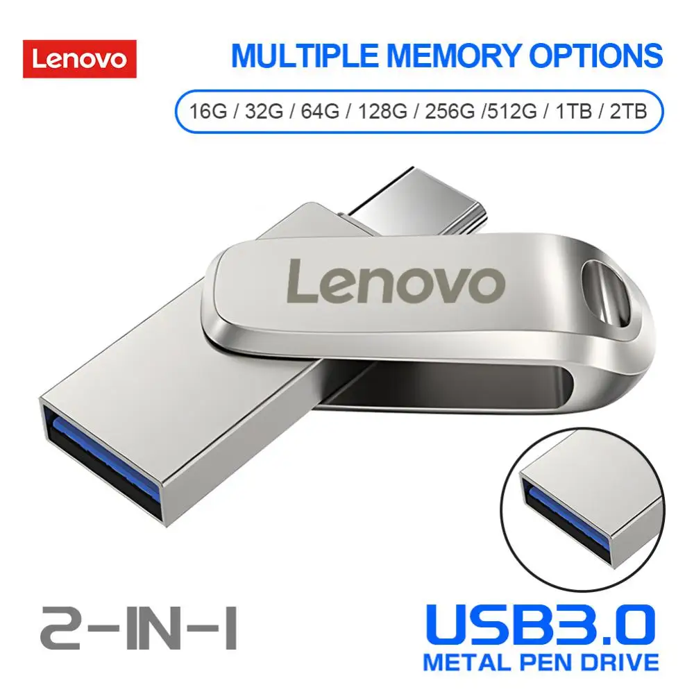 Lenovo Usb 3.0 Usb Flash Driver Type-C Otg Dual Interface Usb Stick 256Gb Pen Drive 128Gb Key Usb 2Tb Flash Memory Stick Regalo