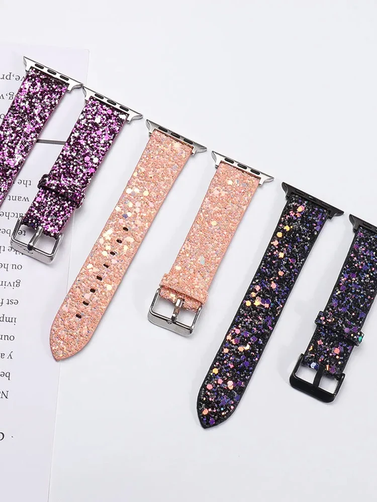 Cinturino In Pelle Per Cinturino Apple Watch Ultra 49Mm 38Mm 40Mm Donna 42Mm 44Mm 41Mm 45Mm Braccialetto Glitterato I Watch Series 7 8 6 5 4 3 2