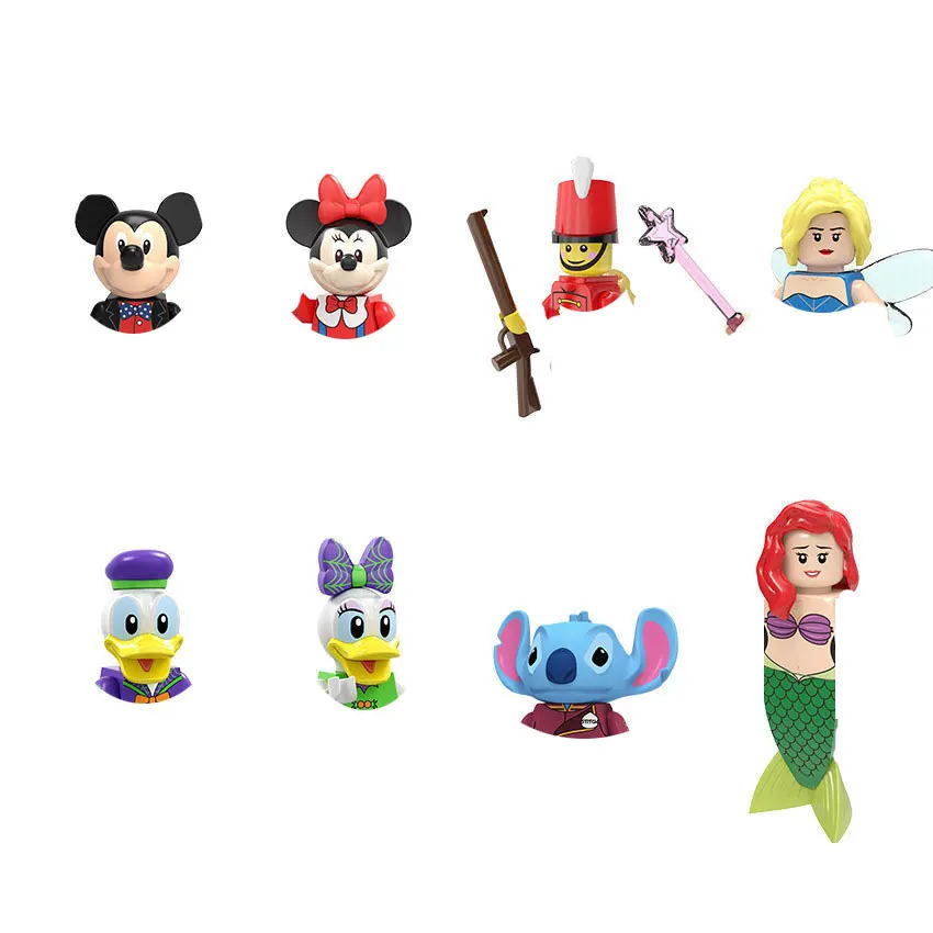 Mini Action Toys Figure Building Blocks Cartoon Mickey Mouse Mermaid Stitch Donald Duck Bricks