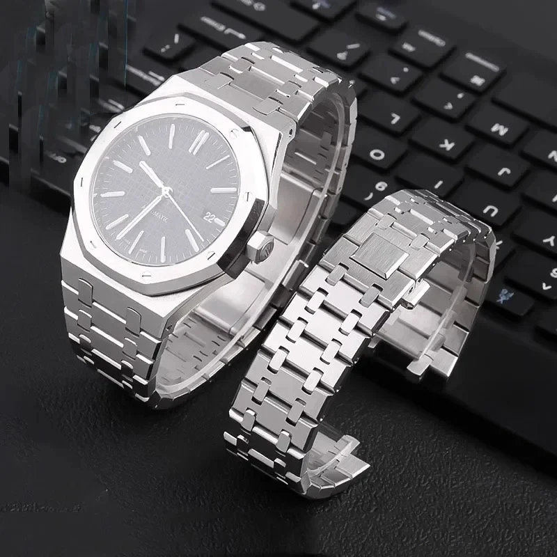 28Mm 26Mm Argento 316L Bracciale In Acciaio Inossidabile Per Ap 15400 Audemars Piguet Royal Oak Strap Men Watch Accessori Band