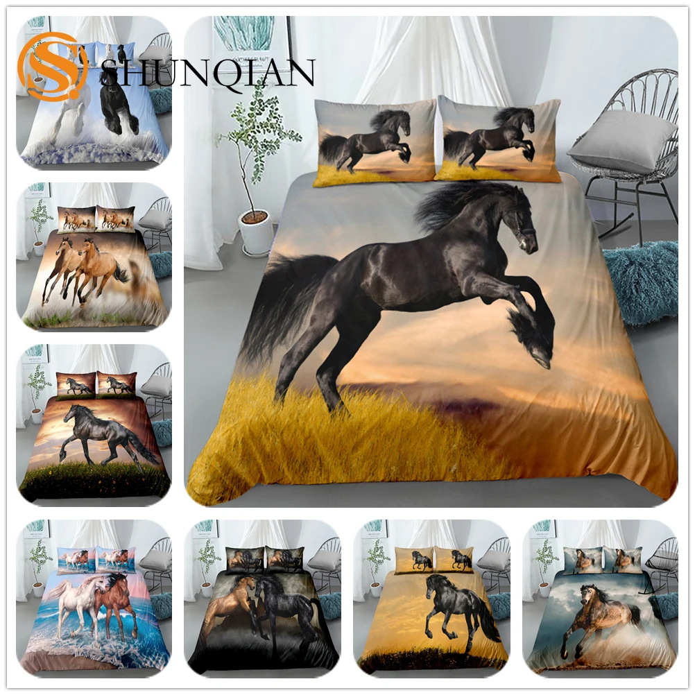 3D Oiling Running Horse Piumino/Doona Cover Set Singolo Twin Double Set Copripiumino In Poliestere