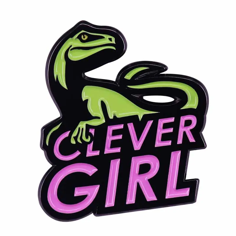 Intelligent Girl Dinosaur Pin Falled Kingdom Paleontology Raptor Retrorico T-Rex Art Badge Jurassic Park Fans Flair Collection