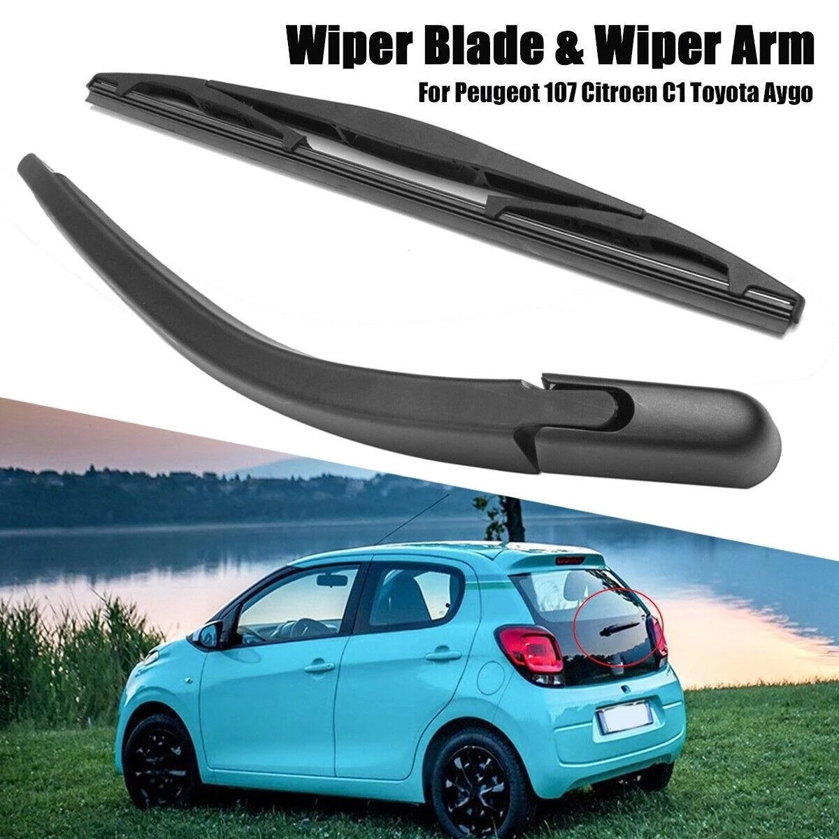 Set Braccio Spazzola Tergicristallo Posteriore Per Peugeot 107 Citroen C1 Toyota Aygo