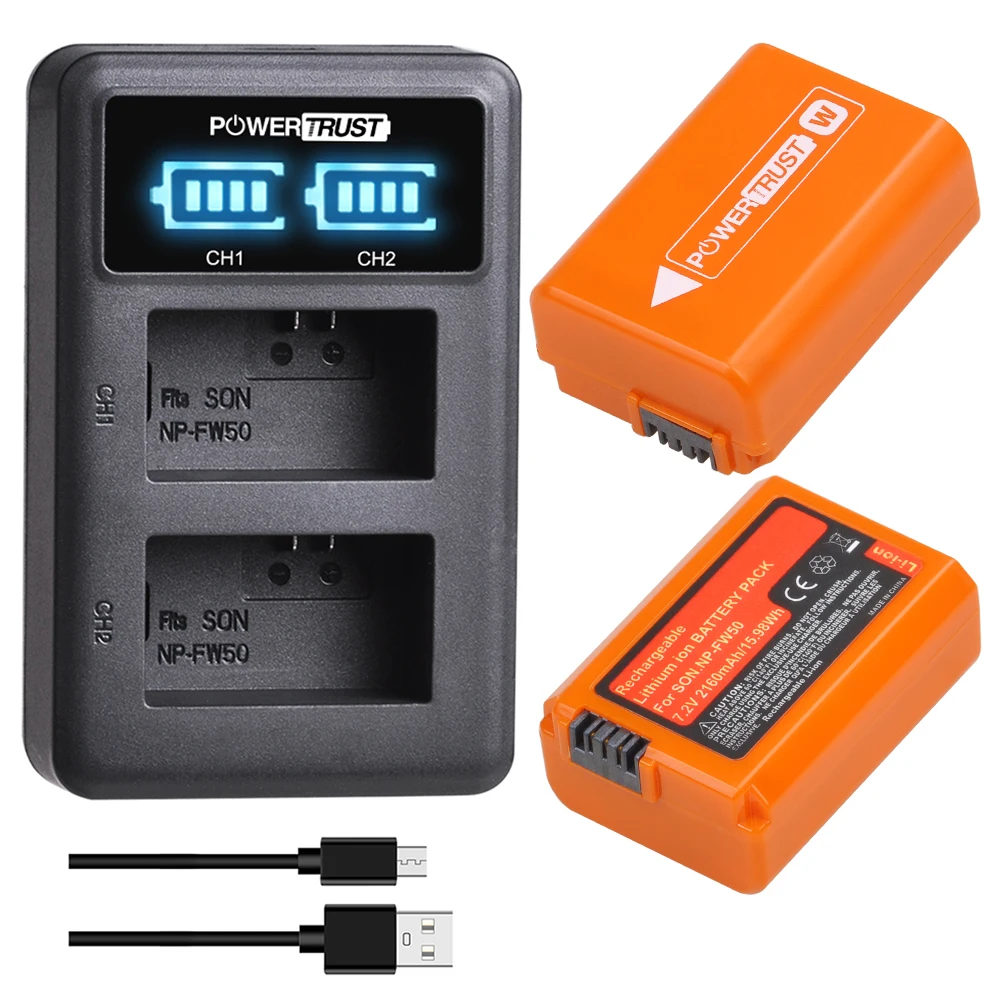 Powertrust 2160Mah Np-Fw50 Batteria E Caricabatterie Per Sony Alpha 7 7R 7R Ii 7S A7R A7S A7R Ii A5000 A5100 A6000 A6100 A6300 A6400