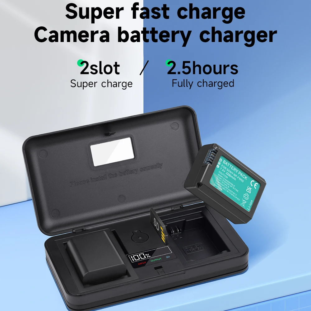 2250Mah Np-Fw50 Np Fw50 Batteria + Caricabatterie Multifunzione Scatola Di Immagazzinaggio Della Batteria Per Sony Alpha A7 A7Ii A7R A7Rii Alpha A6000