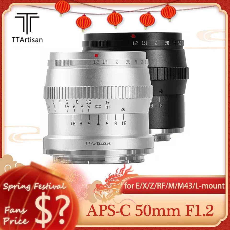 Ttartisan 50Mm F1.2 Aps-C Mf Obiettivo Verticale Applicabile Con Fotocamere Mirrorless Sony A6000 Fuji X-A5 Canon M5 Olympus M43