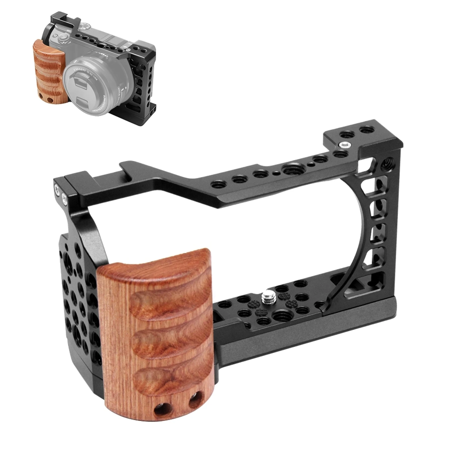 Per Sony A6400 / A6300 / A6100 / A6000 Puluz Manico In Legno Metal Camera Cage Stabilizzatore Rig