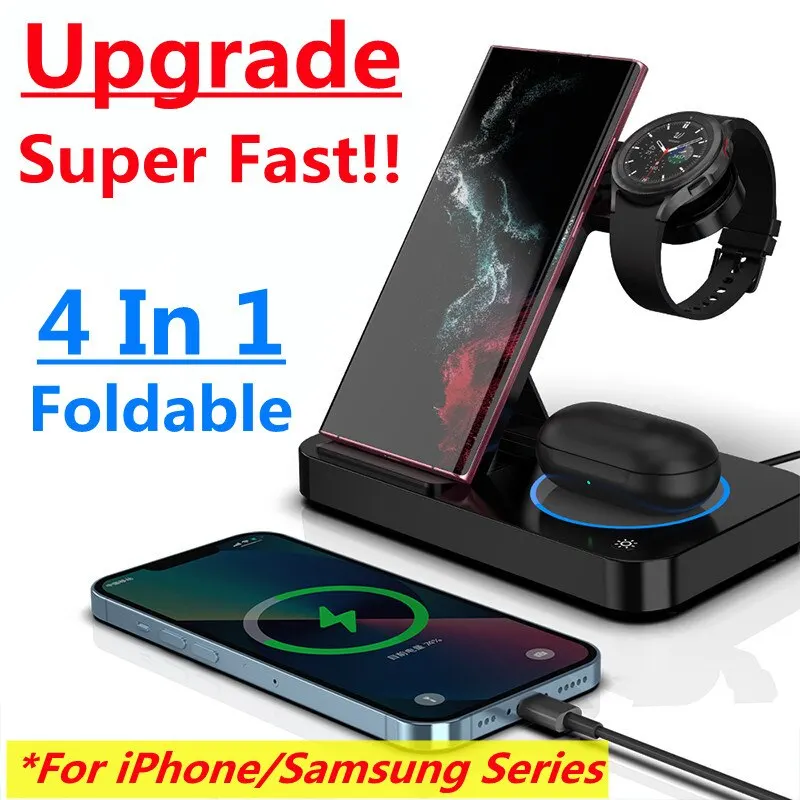 Supporto Per Caricabatterie Wireless 4 In 1 Per Iphone 15 14 13 12 Samsung S23 S22 Galaxy Watch 5 4 Auricolari Attivi Dock Station Di Ricarica Rapida