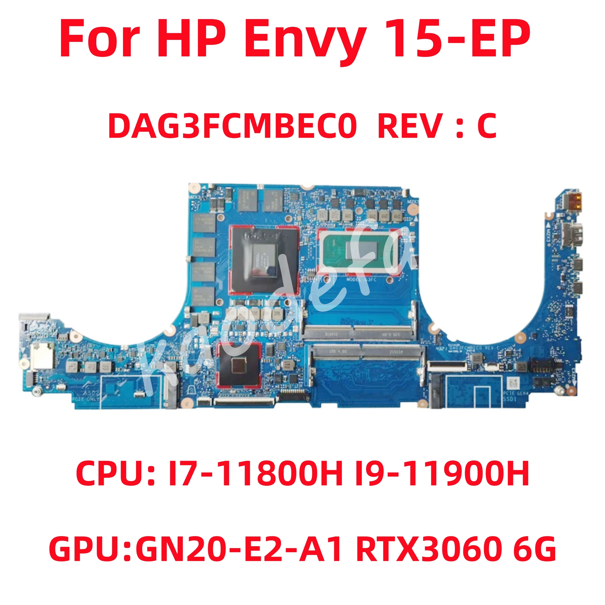 Scheda Madre Muslimex Per Cpu Della Scheda Madre Del Computer Portatile Hp Envy 15-Ep: I7-11800H I9-11900H Gpu: Gn20-E3-A1 Rtx3060 6G 100% Test Ok