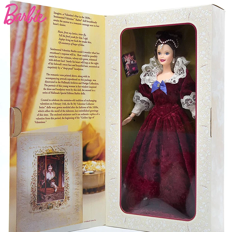 Originale Barbie Sentical Be My Valentine Series 1996 Special Edition Limited Collection Girls Doll Con Gonna In Velluto Bordeaux