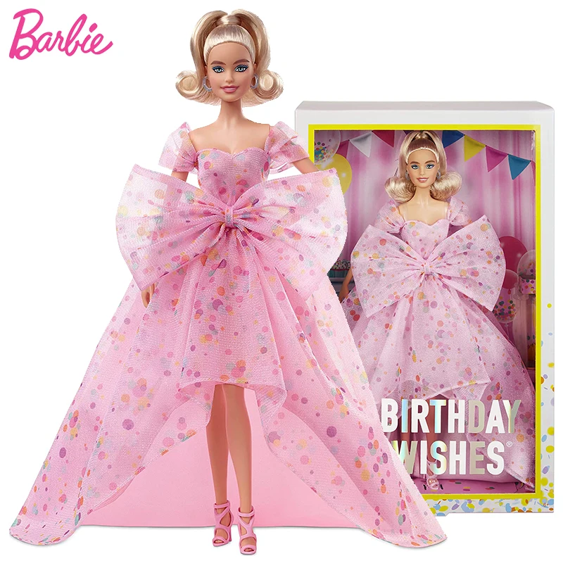 Originale Barbie Firma Classico Auguri Di Compleanno Bambola Funfetti Abito Rosa Bambole Bionde Modelli Giocattolo Per Ragazze Edizione Da Collezione
